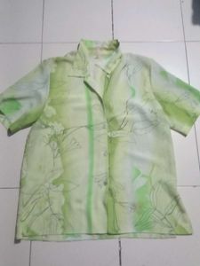 Green Floral Print Short Sleeve Blouse