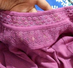 Cute Pink Lace Neck Top