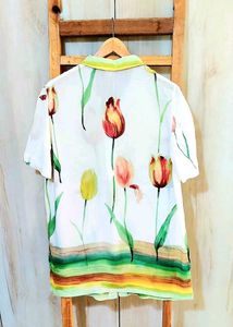 White Floral Design Shirt Size-40