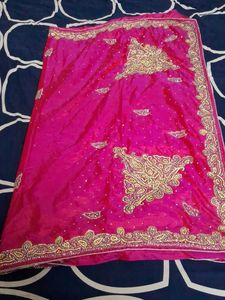 It Is Shimmer Rani Pink Double Shade Work Saree