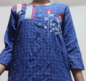 Blue Plaid Embroidered Tunic