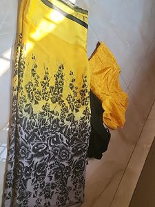 Yellow Grey Contrast Saree