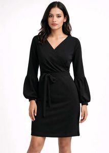 Chic Black Wrap Dress with tie knot🖤