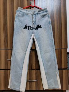 Stylish Straight fit Blue and White Patched Jeans.