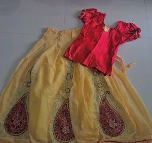 Red and cream lehanga for kids