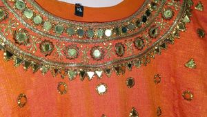 Orange Mirror Work Kurti