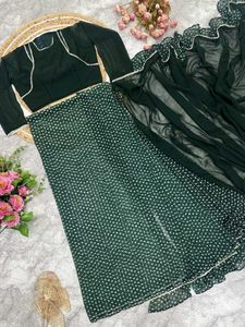 Green Pre-Draped Frilled Saree Design Launch*