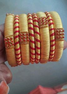 Elegant Yellow &amp; Red Thread Bangles