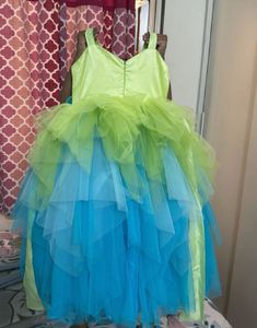 Lime Green And Sea Blue Asymmetrical Layered