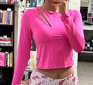 Hot Pink Long Sleeve Wrap Top