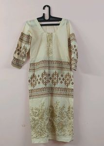 Elegant Cream Kurta with Golden Embroidery ✨