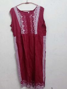 Maroon Embroidered Kurta