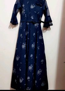 Navy Blue Long Partywear Dress For 30 Bust
