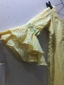 Yellow Embroidered Kurti with Ruffle Sleeves