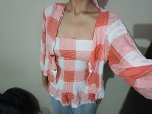 Combo!!!!!   Korean Cute Tie Up Top With Shirt