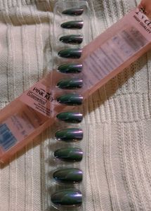 Pink Key Iridescent Press On Nails