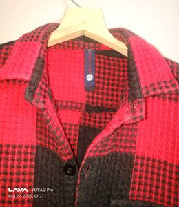 Red &amp; Black Waffle Plaid Overshirt