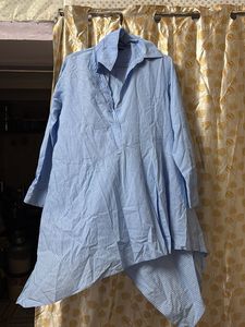 ZARA Oversized Striped Poplin Shirt – Light Blue &