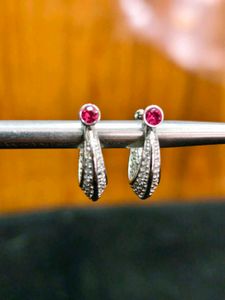 Ruby and Diamond Hoop Earrings 925 Sterling Silver