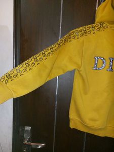 Yellow Hoodie for Girls with Sequinned logo