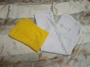 T-shirt And Jeans Capre Set For Girls 👕👖
