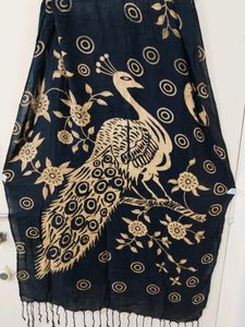 Black Colour Shawl With Peacock Design