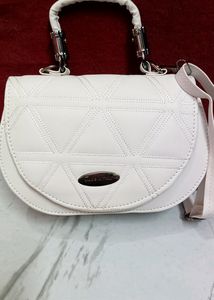 White Leather Handbag Sling Bag New