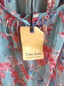 Blue Floral Lace-up Top