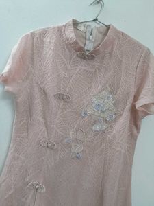 Pink Embroidered Cheongsam Dress