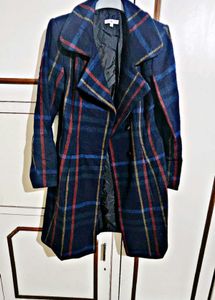 Style In Wool Navy Checked Overcoat