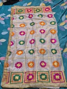 Phulkari White Embroidered Dupatta
