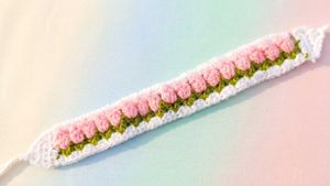 Combo tulip Crochet Headband and pouch