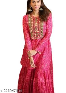 Pink Embroidered Kurta Sharara Set