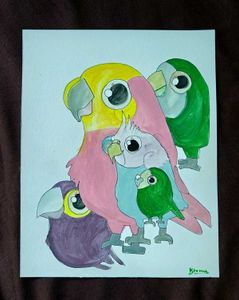 Family Of Colourful Birds Painting