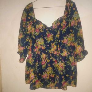Blue Square Neck Top