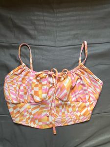 Retro Print Tie-Front Crop Top