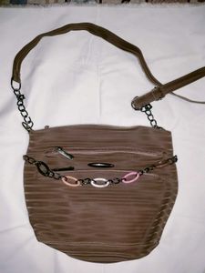 Brown Shoulder Bag with Chain Detail