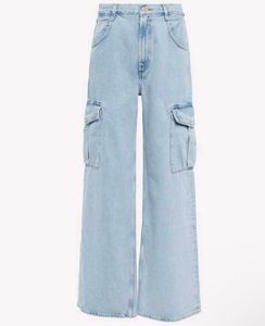 Light Wash Wide Leg Cargo Jeans