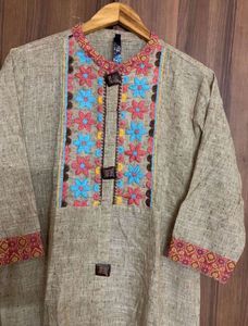 🆕Embroidery Pure Cotton Kurta (XXL)