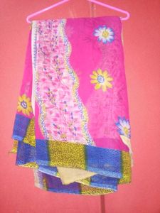 Womens Brand New Pink With Blue Saree