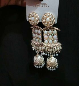 White Jhumar Earrings