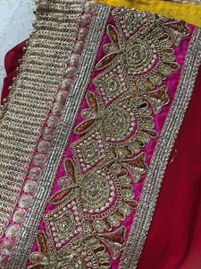 Red &amp; Yellow Embroidered Sari