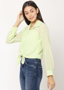 Lime Green Tie-Front Sheer Top