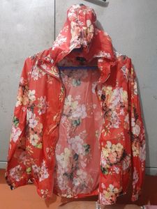 Red Floral Printed Waterproof Jacket