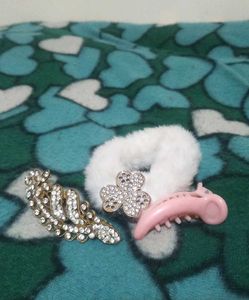 Clutcher, Furr Hair Band, Jewelled Barrette