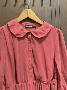 Dusty Rose Pleated Shirt Dress – Size M (Never Wor