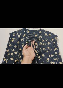 Korean Floral Truffle Neck Top