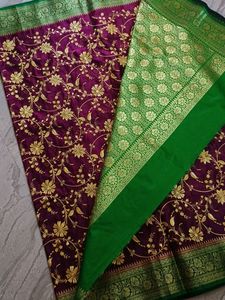 Banarasi Silk Saree Heavy Embroidery Without Blous