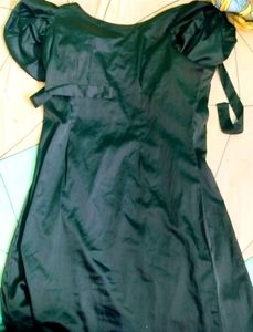 Puff sleeves Black Dress With criss-Cross Tie-up A