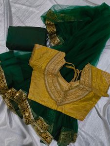 ✨Green Net Saree - Fullset New✨